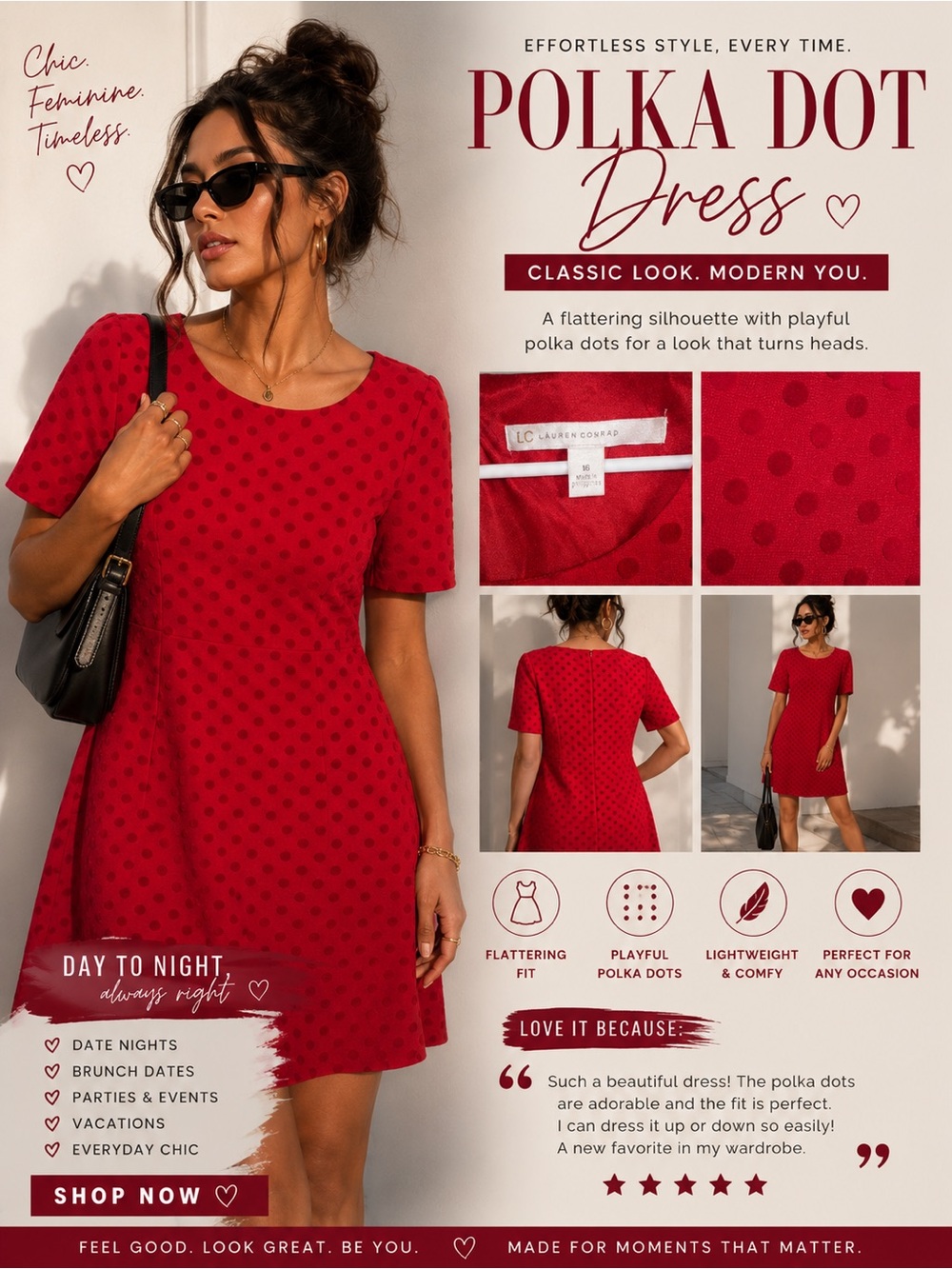 LC Lauren Conrad Red Polka Dot A-Line Dress
